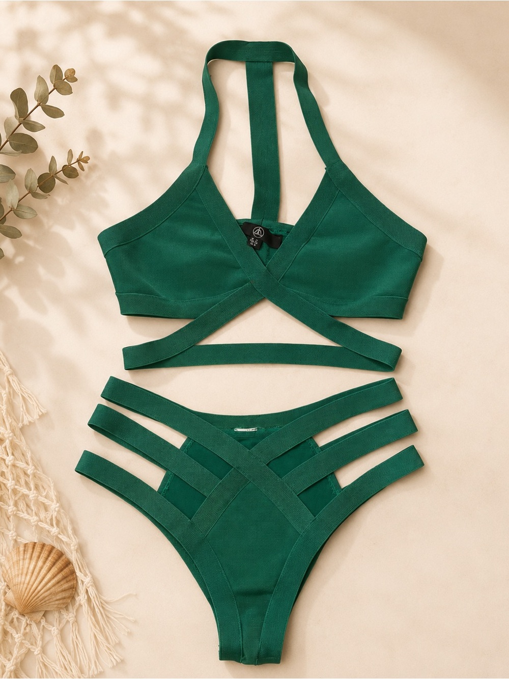 Missguided Green Strappy Bandage Bikini Set Cut Out US 6